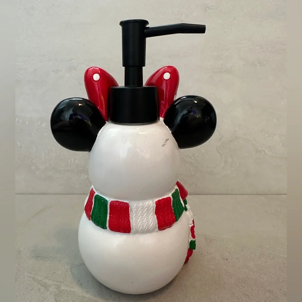 Disney Minnie Mouse Holiday Snowman w/Scarf Soap Dispenser Ceramic NEW - Picture 2 of 7